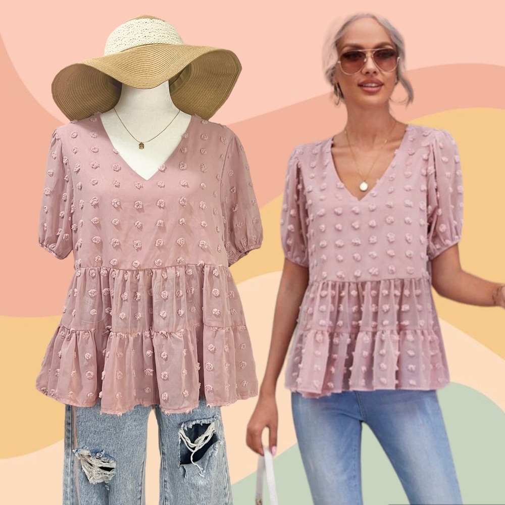 Swiss Dot Blouse Ruffle Hem